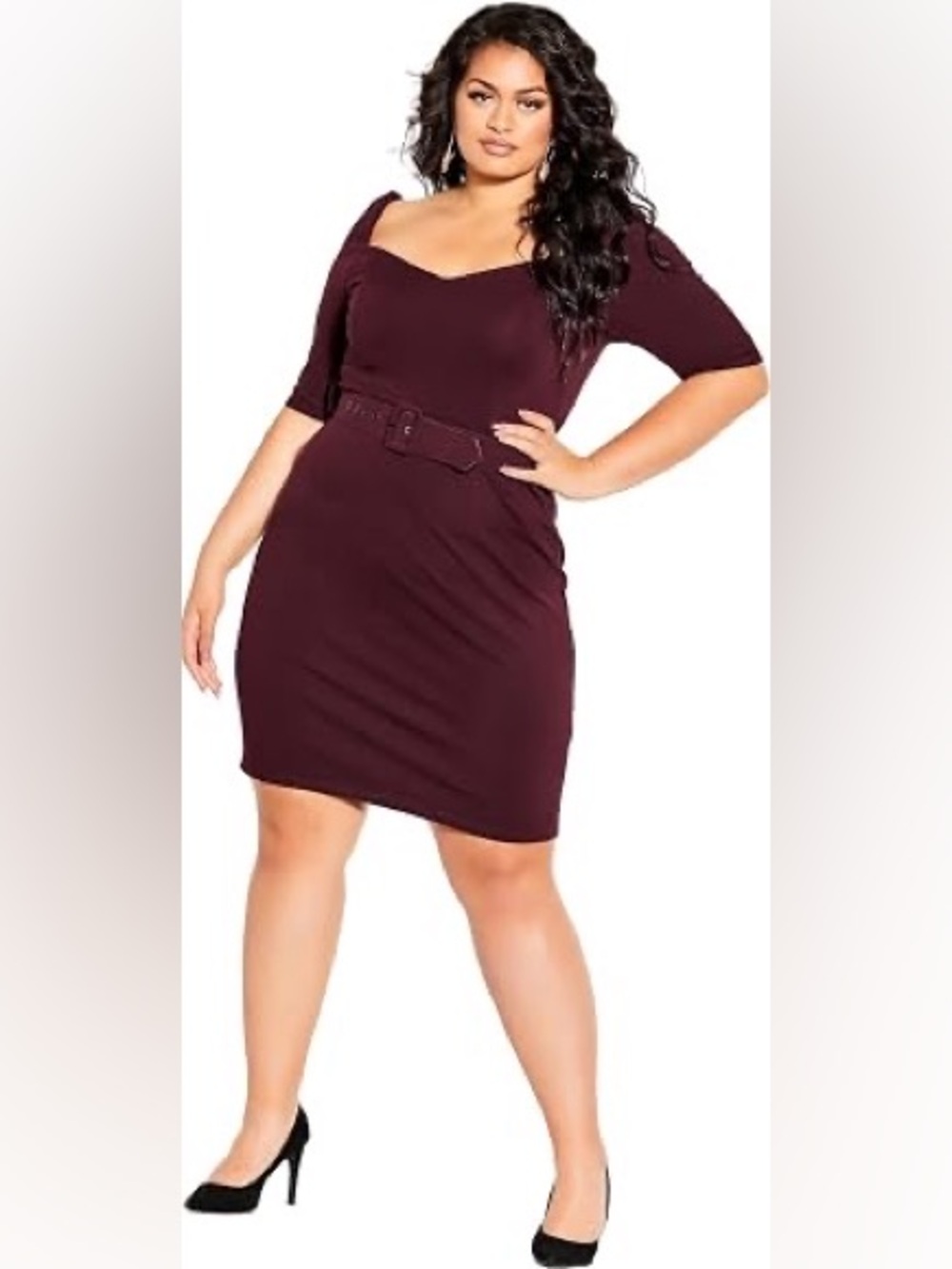 City Chic Women's Plus Size Dress - Illusive Sleeve in Ox Blood
